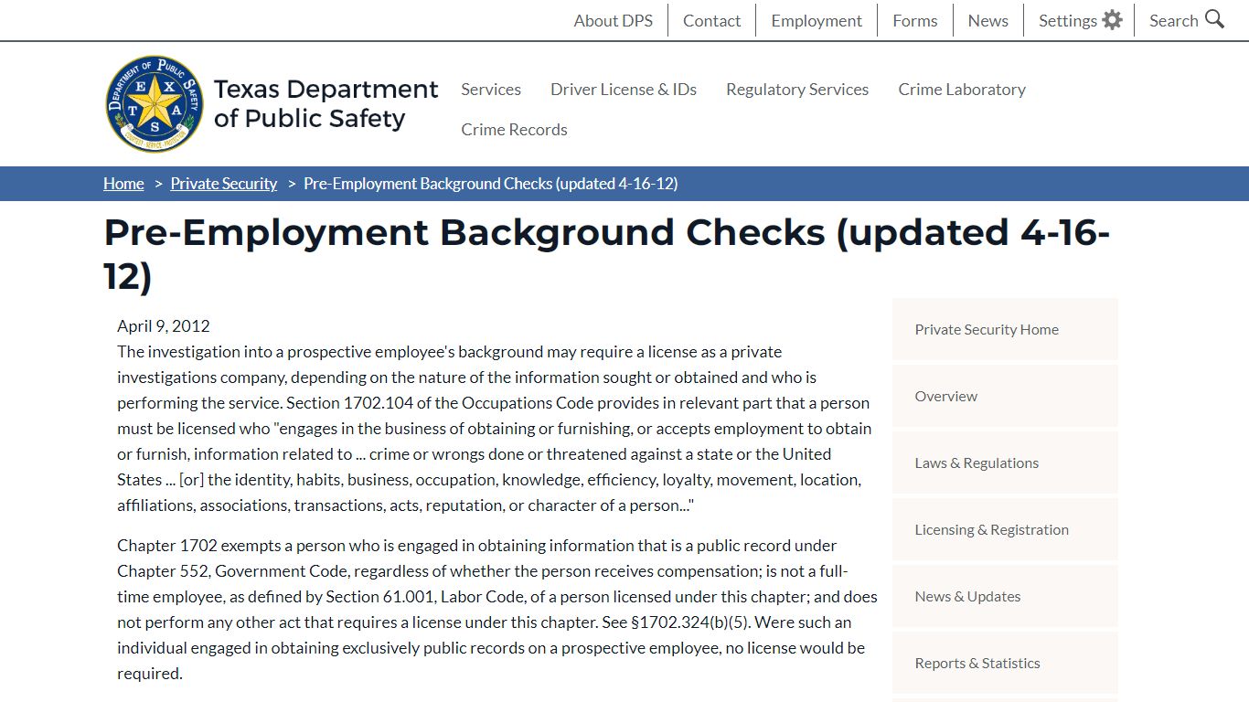 Pre-Employment Background Checks (updated 4-16-12)